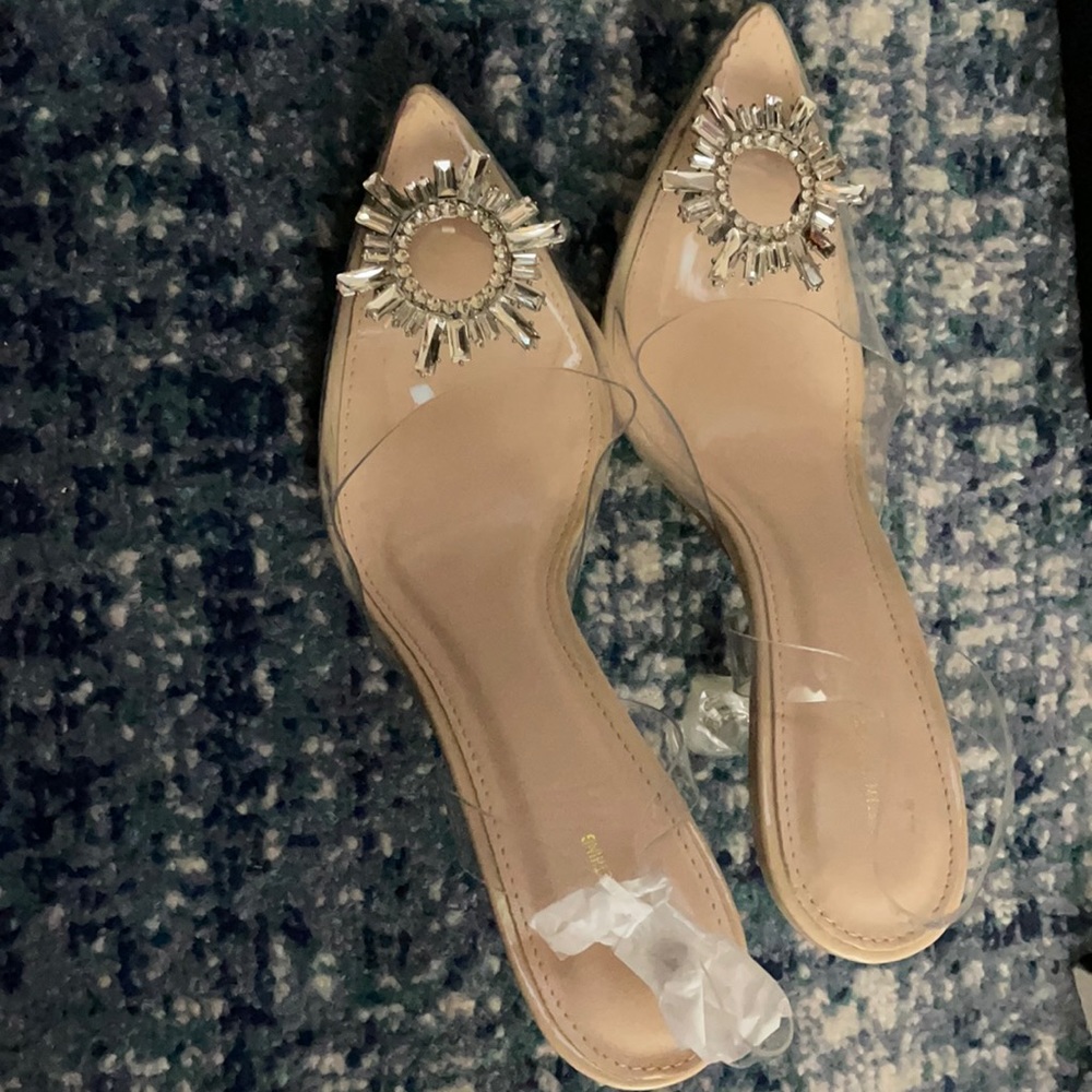 Nude clear diamanté sling back cake stand high heels